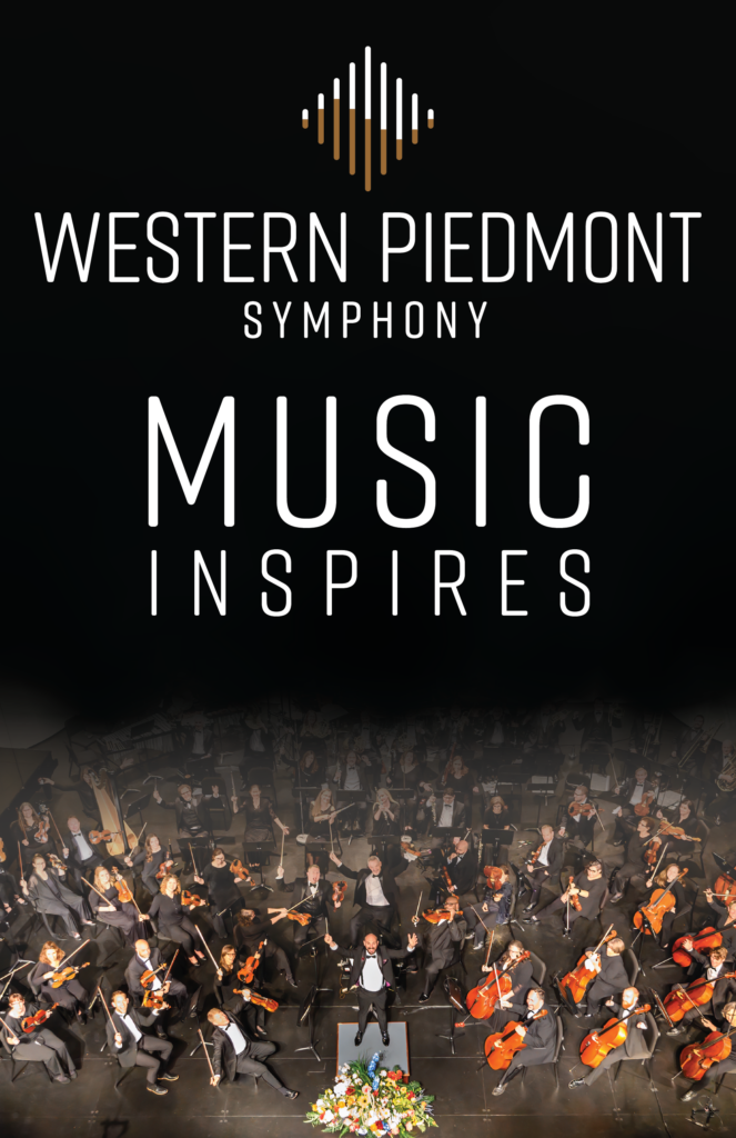 music inspires text over black background with image of full orchestra