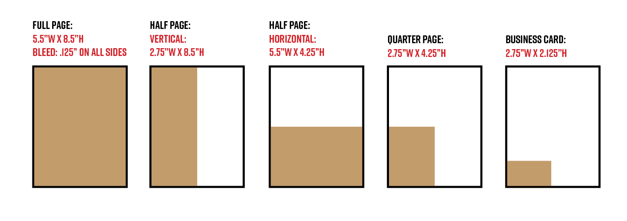 Diagram of sizes for ads in Western Piedmont Symphony program books